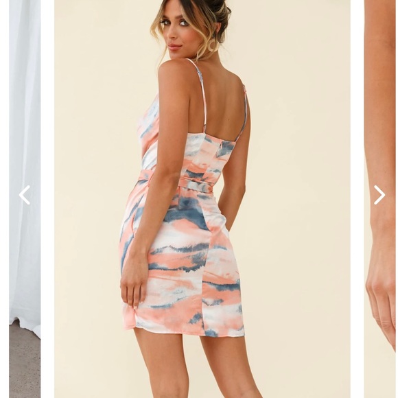 BEBE SATIN COWL NECK WRAP DRESS WATERCOLOR PRINT MULTI Selfie Leslie - Picture 3 of 6